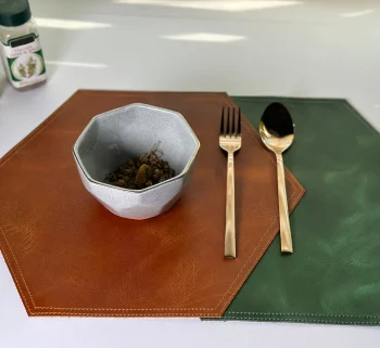Premium Leather Hexa Placemats – Elegant Dining & Office Table Protection