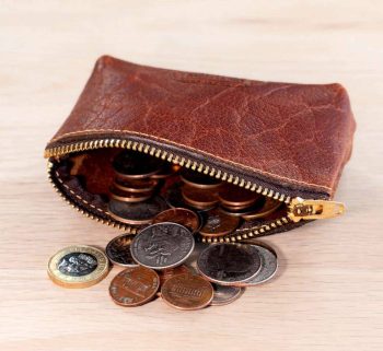Genuine Leather Zippered Coin Purse with Gusseted Sides