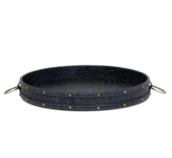 Blue Croco Leather Round Tray