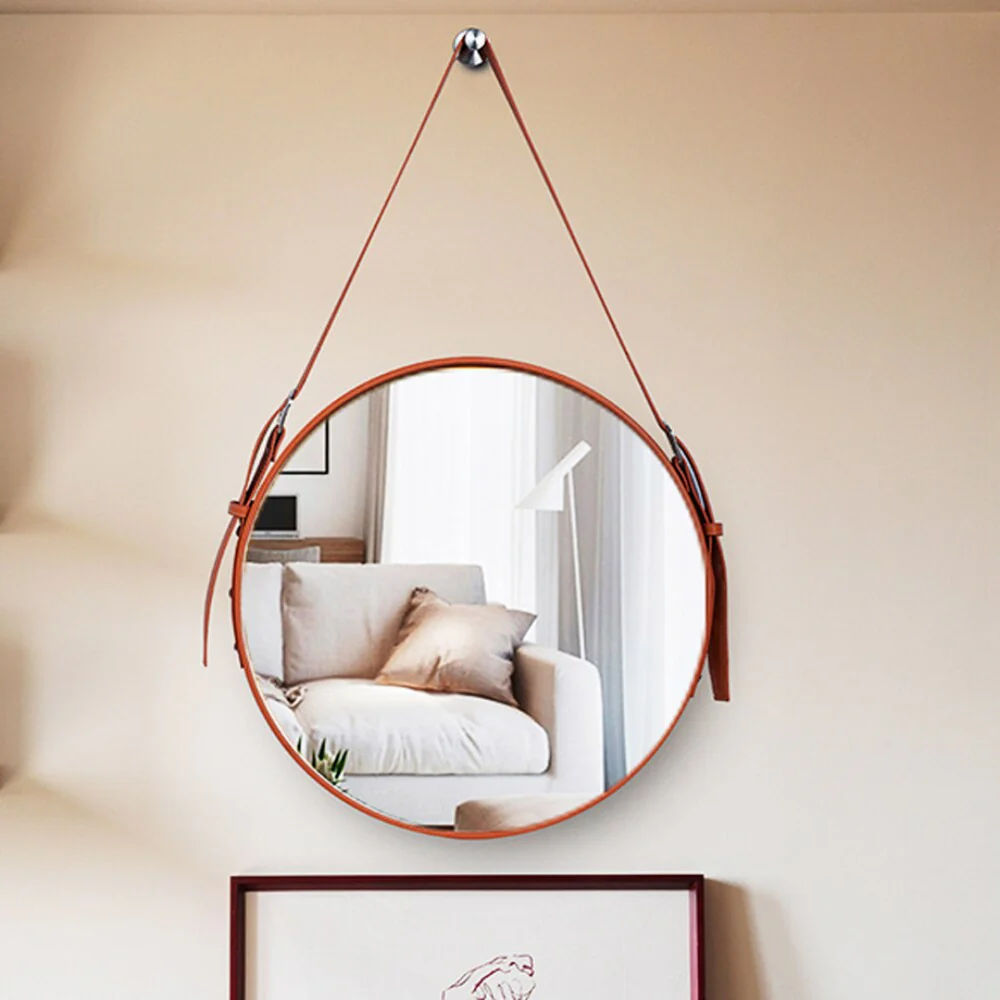Tan Leather Hanging Mirror - Image 2