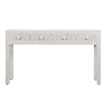 Black Geometric Bone Inlay 4-Drawer Table