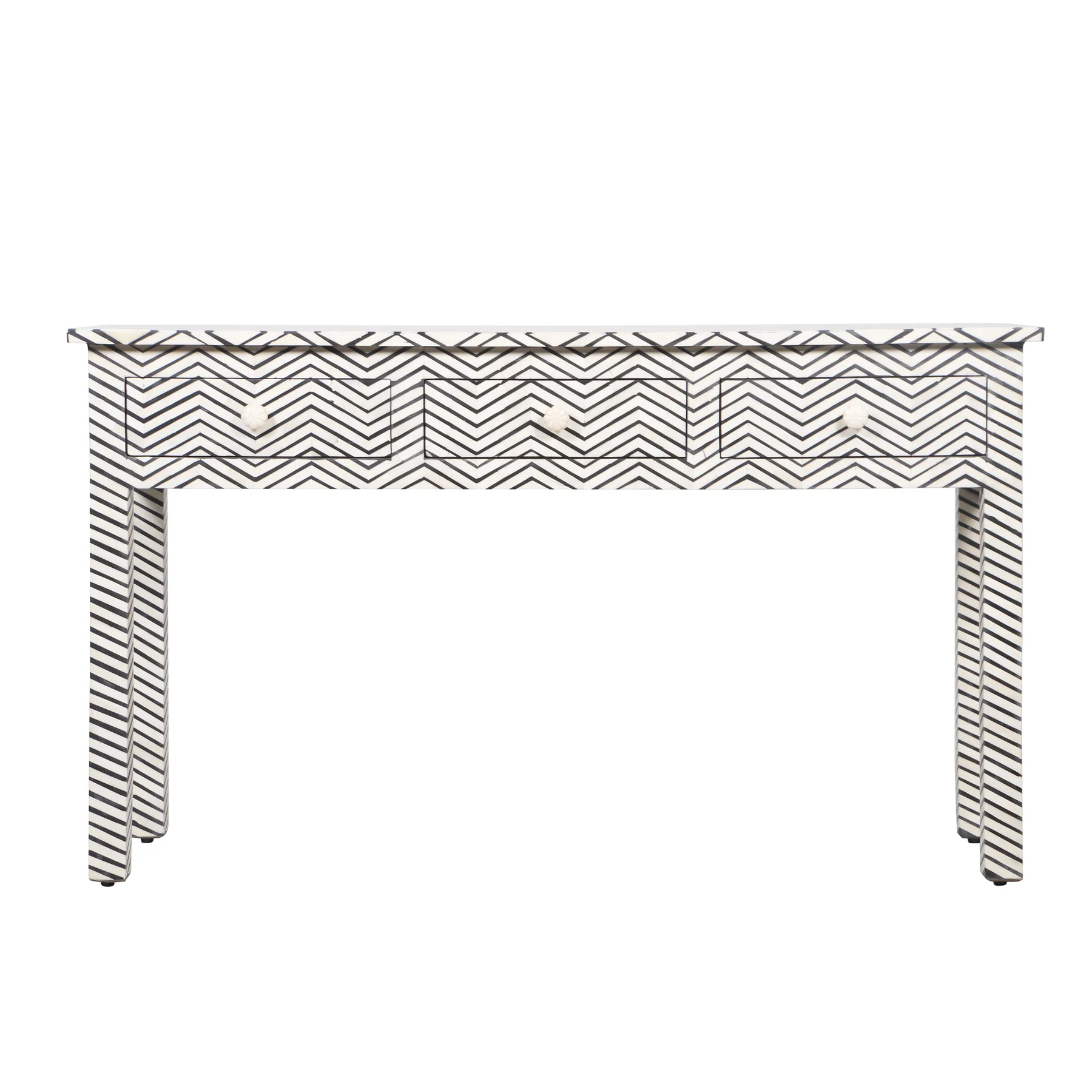 Bone Inlay 3-Drawer Console Table – Black Zig Zag
