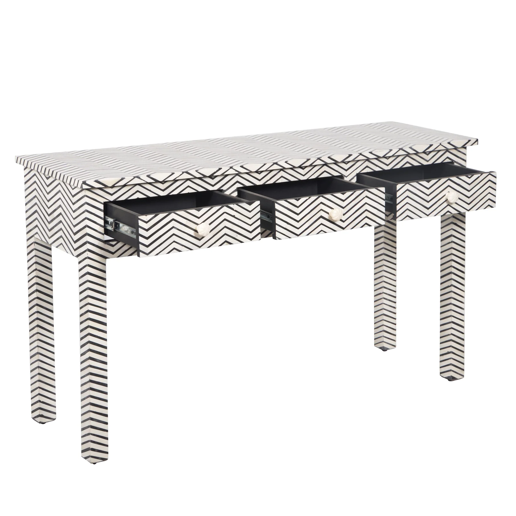 Bone Inlay 3-Drawer Console Table – Black Zig Zag - Image 3