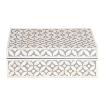 Bone Inlay Box – Medium Grey Geometric