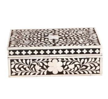 Bone Inlay Box – Medium Black Floral