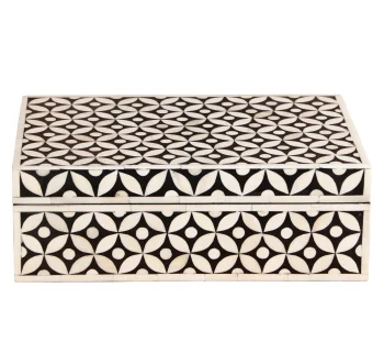 Bone Inlay Box – Medium Black Geometric