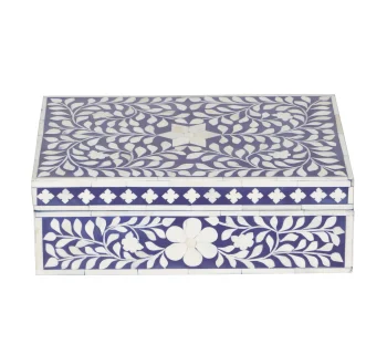 Handcrafted Bone Inlay Storage Box – Indigo Blue Floral