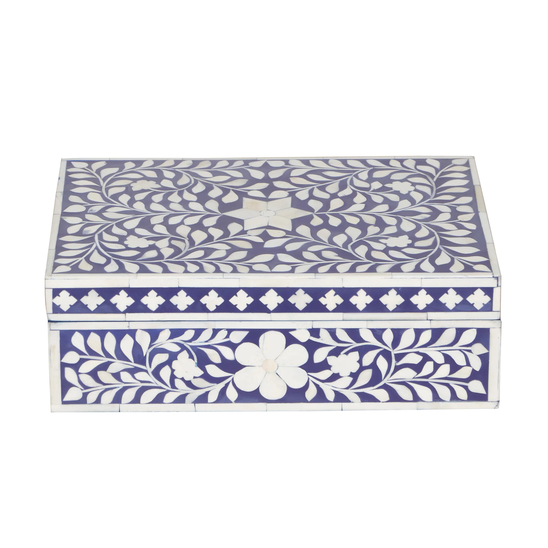 Handcrafted Bone Inlay Storage Box – Indigo Blue Floral