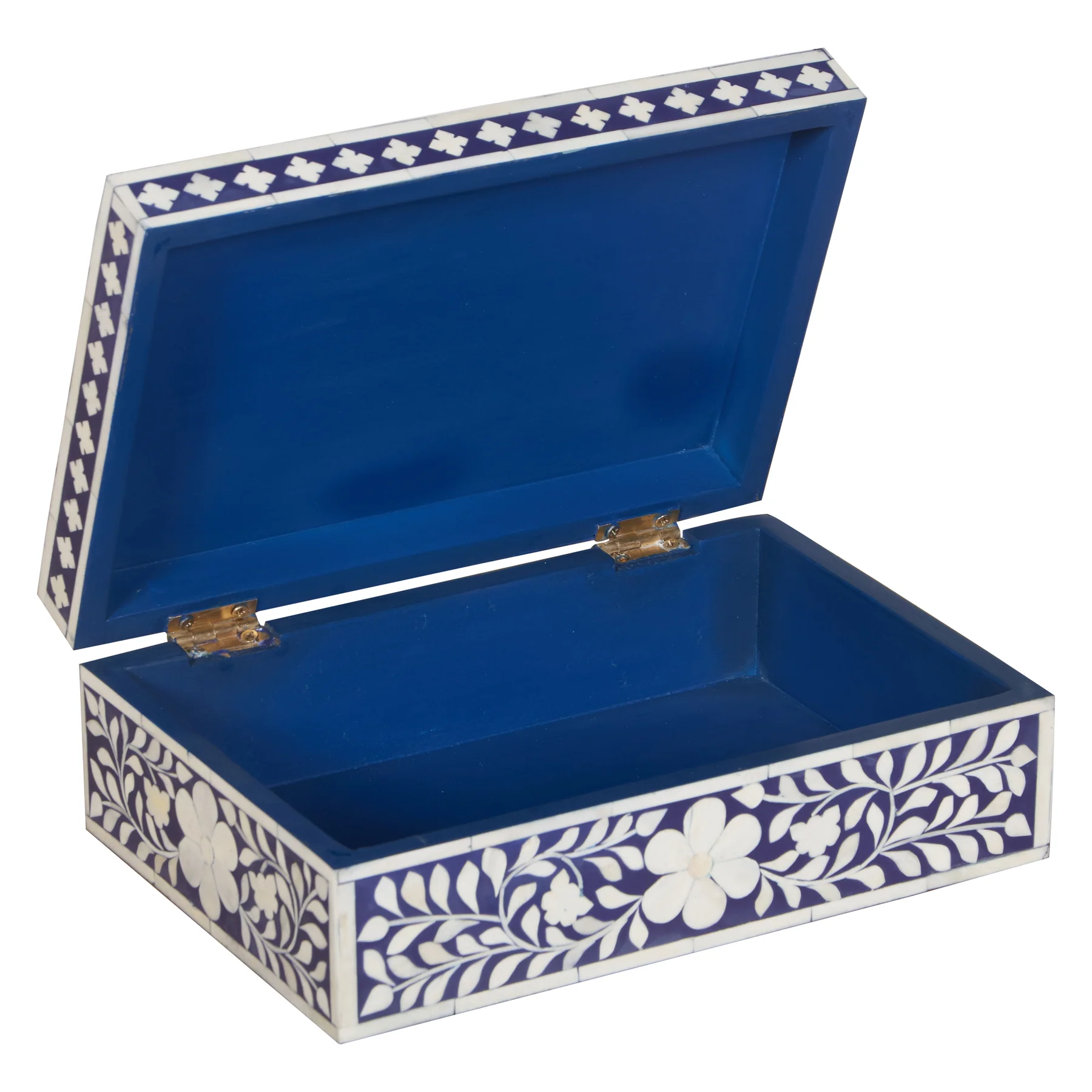 Handcrafted Bone Inlay Storage Box – Indigo Blue Floral - Image 2