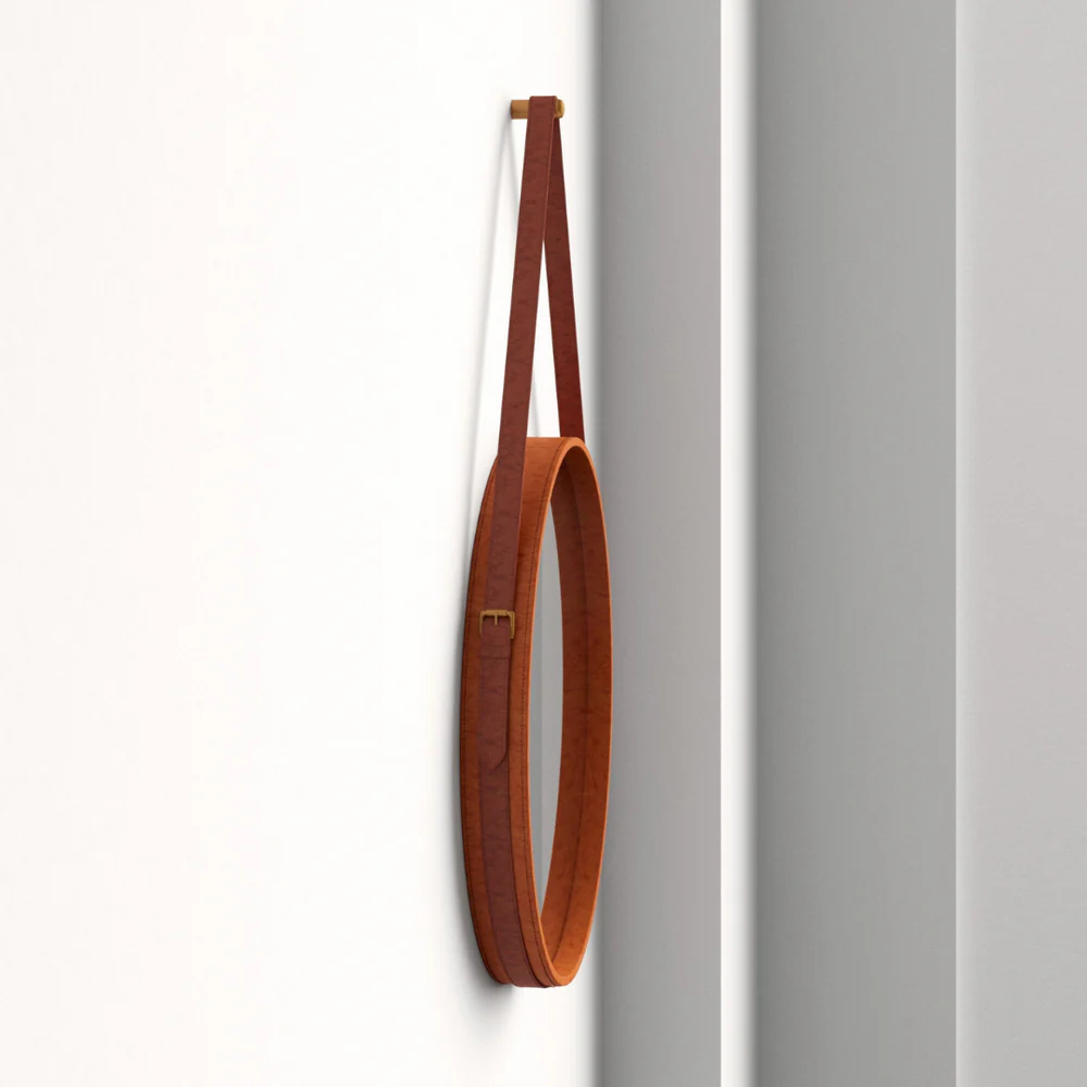 Tan Leather Hanging Mirror - Image 3