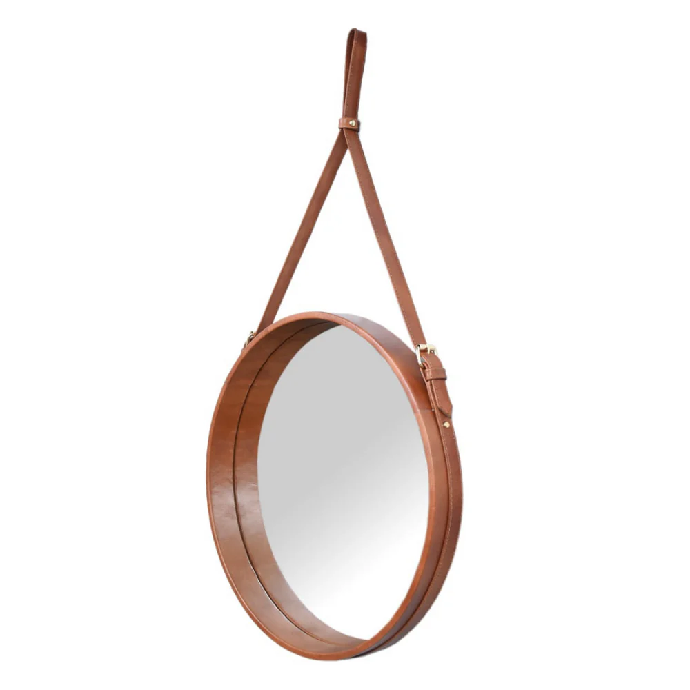 Tan Leather Hanging Mirror - Image 7
