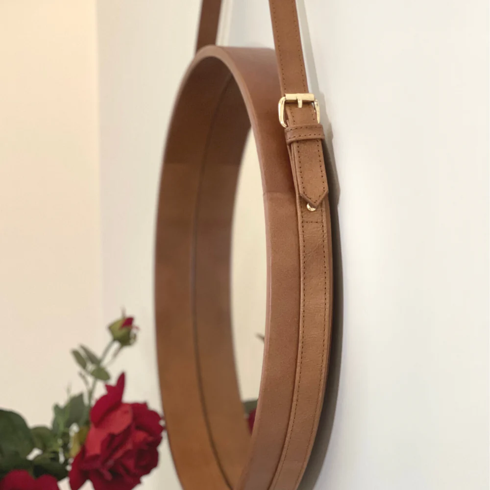 Tan Leather Hanging Mirror - Image 5