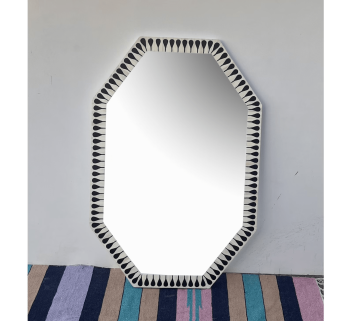 Handmade Bone Inlay Mirror Frame – Floral Design (White & Black)