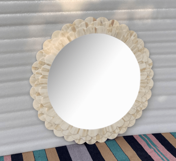Handmade Round Bone Inlay Mirror Frame – Petal Carving Design