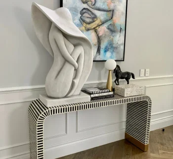 Black and White Striped Bone Inlay Console Table