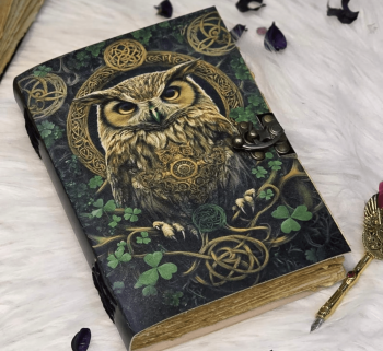 Celtic Owl Wisdom Leather Diary with Antique Lock