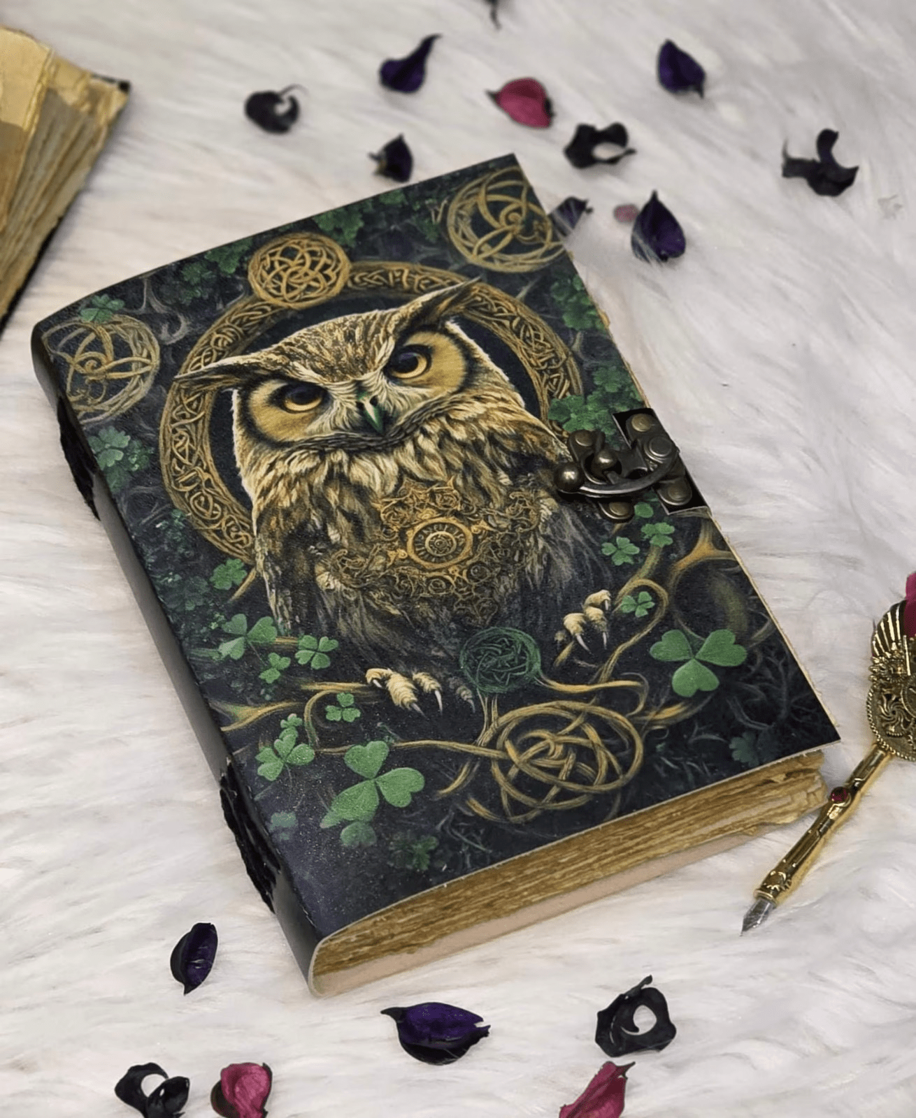 Celtic Owl Wisdom Leather Diary with Antique Lock