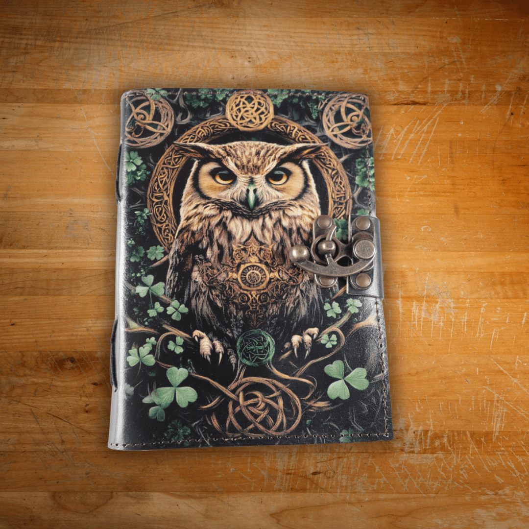 Handcrafted Owl Embossed Genuine Leather Journal with Vintage Lock - Image 3