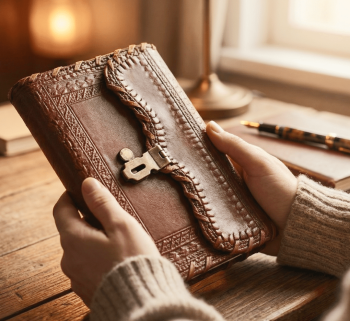 Classic Hand-Stitched Vintage Leather Diary with Brass Lock